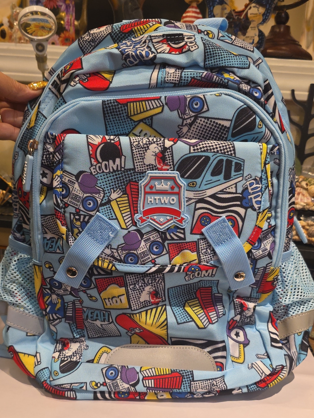 Kids Light Blue Comic Print School Backpack